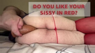 Behaving like a Slut in Red Thongs and Thigh Highs