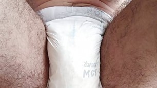 Filling my diaper with piss over the couse of a day and showing my hairy uncut cock in the end ABDL DL
