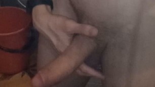 A young athletic guy got excited alone in the bathroom and jerks off a big and massive cock