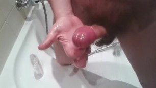 Once more Stroking my Oiled Cock with Cumshot on a Mirror