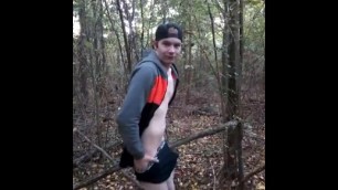 Schoolboy Wanks in the Forest Outdoor