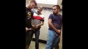 Mature Men tried to Fuck two Twinks but its too Risky in Public Toilet