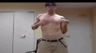 Sexy nerdy boy gets naked for us masturbation solo