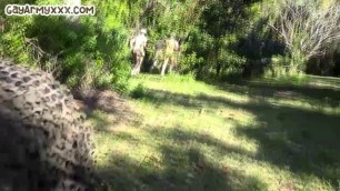 Outdoor amateur army analfuck for muscled hairy ass hunk
