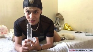 Amateur Latin twink toys his asshole and jerks cock
