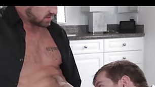 Muscular gay rimms and fingers lover before ass fucking him