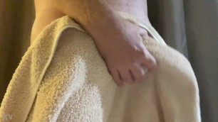 Shaking my bIg British dick until it bursts out from under the towel - look at the size of that thing!